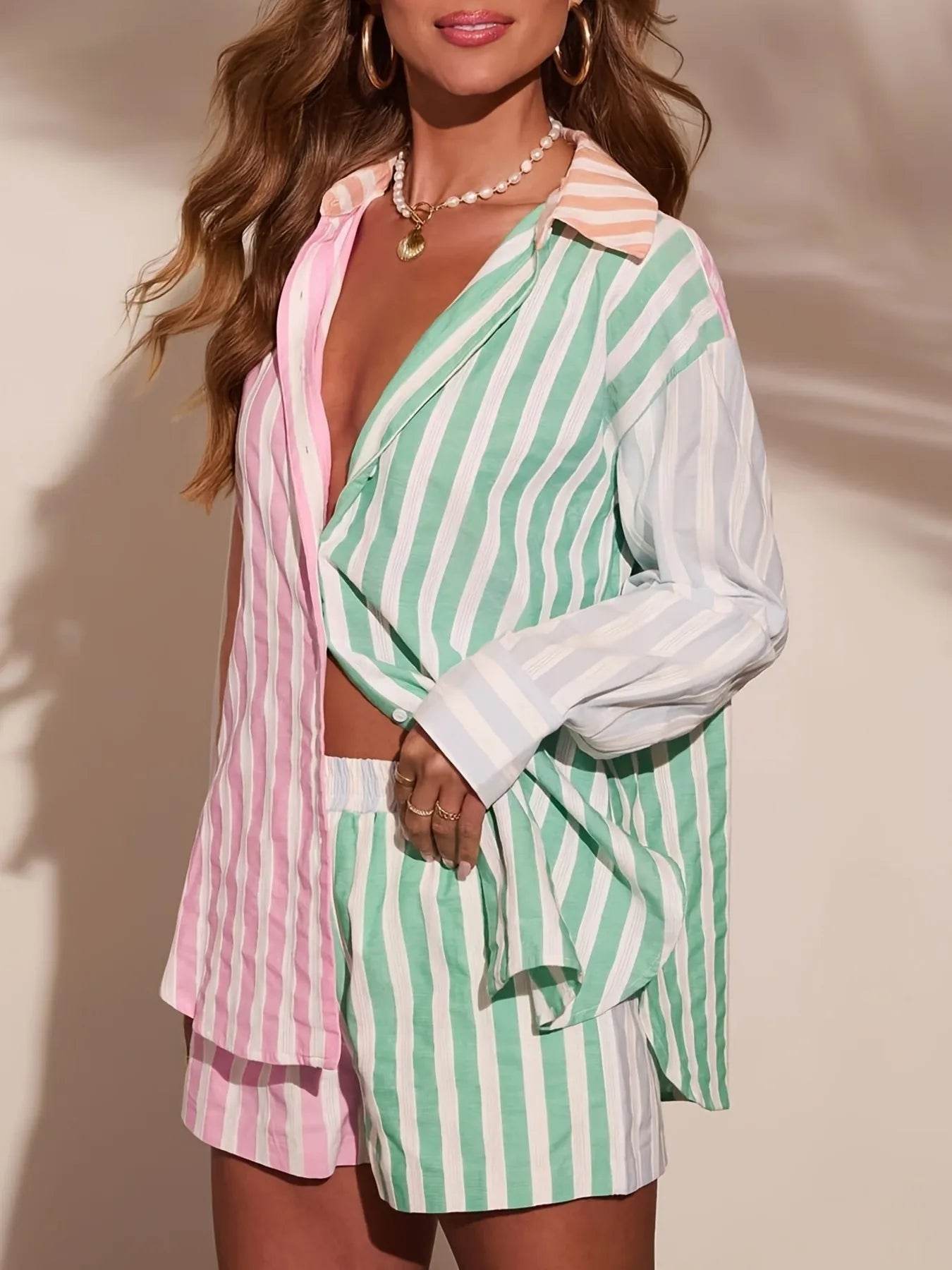 Striped Button Up Shirt and Shorts Set Trendsi 8cc6f91da0464627bfa15f6404366f47-Max-Origin