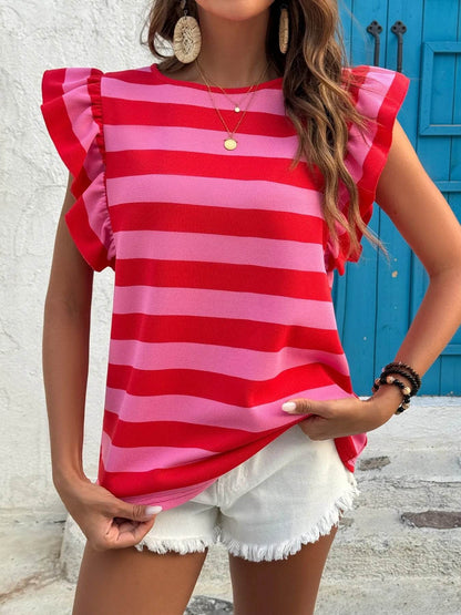 Contrast Striped Ruffle Sleeve T-Shirt Trendsi 8cd47c5e91794fd1a7c4f272ab2a9e84-Max-Origin