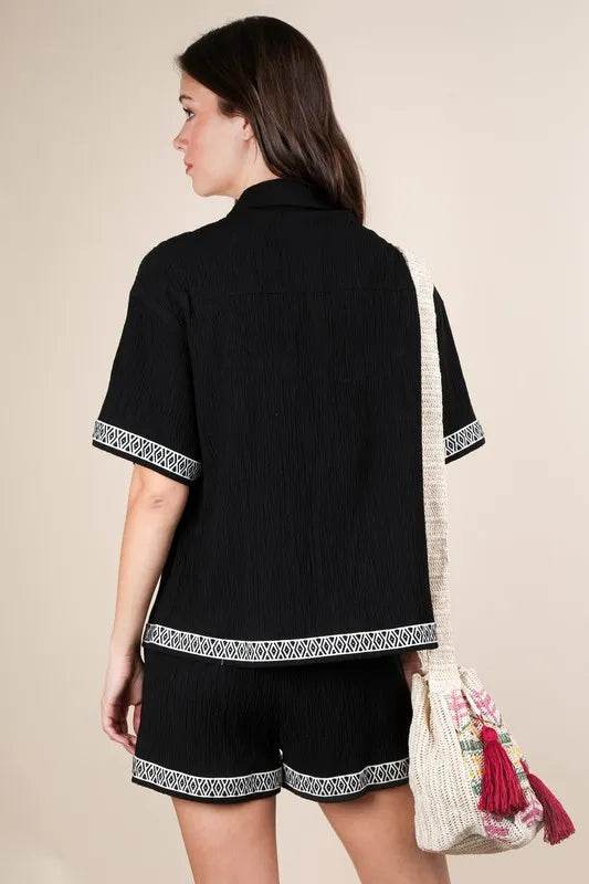 VERY J Crinkled Woven Shirt Top & Shorts Set Trendsi 8cf0588669854aa793e6c9eb98990691-Max-Origin