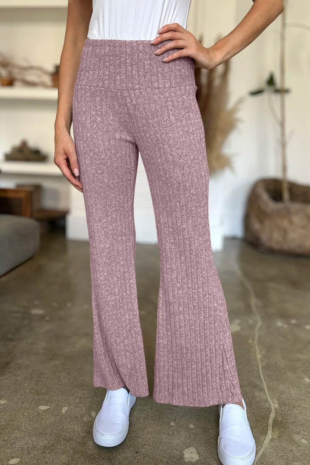 FAM-FAM Ribbed High Waist Flare Pants Trendsi 8d440a3e-3ccd-4f56-959f-09be8e1b3d64-Max