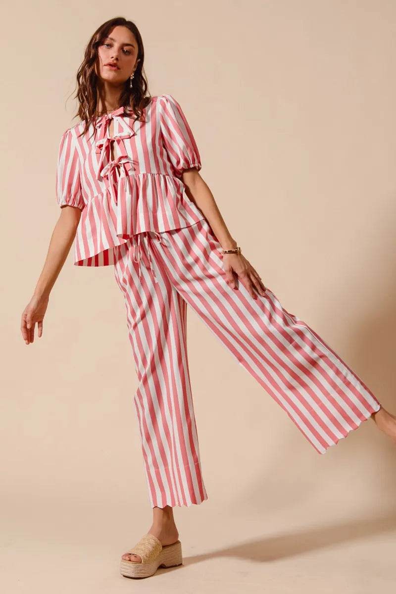 SO ME Front Tie Stripe Top With Puff Sleeves and Wide Leg Pants Set Trendsi 8d56099f93a247bab510a68b03aaa6a5-Max-Origin