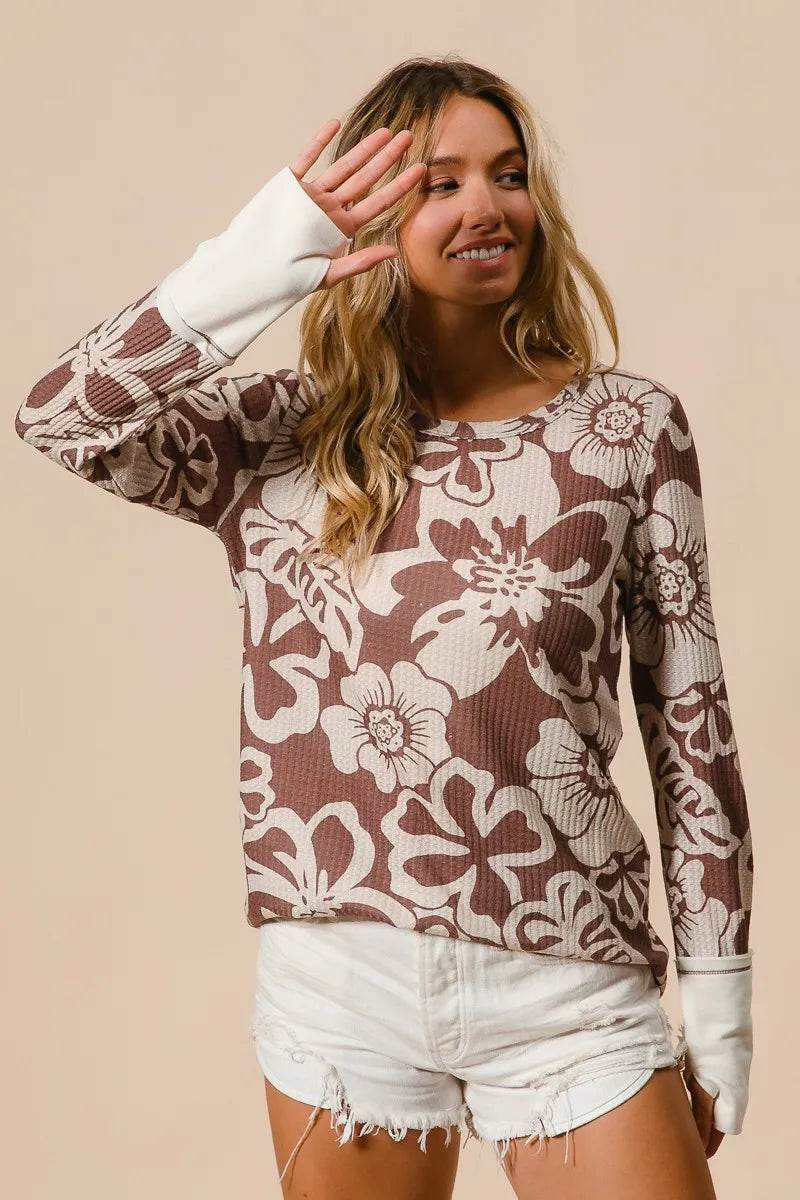 BiBi Flower Printed Waffle Thumb Opening Top Trendsi 8d64443d77684eeaa847e169066dba45-Max-Origin