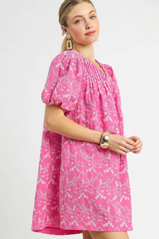 Umgee Floral Puff Sleeve V-Neck Mini Dress Trendsi 8d6604f6-5cfb-427e-939e-391abb792c24-Max-Origin