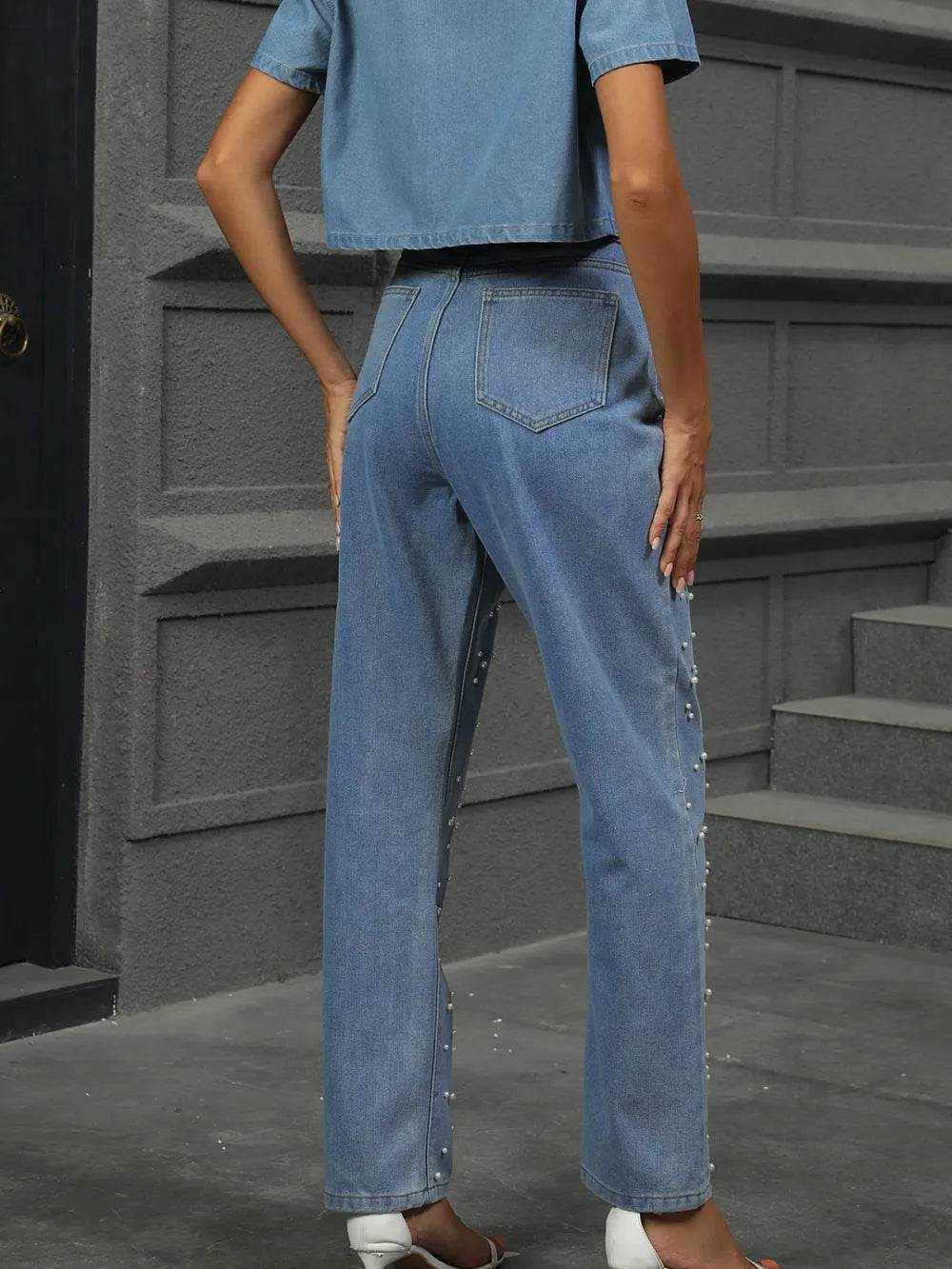 Pearl Detail Straight Jeans with Pockets Trendsi 8d84c05c-806c-4e3a-b0eb-4bdc7070170f-Max