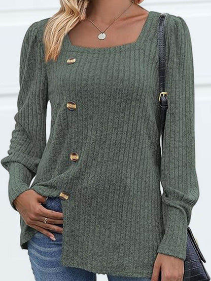 Decorative Button Square Neck Top Trendsi 8d90cee3024249c5811057df0c9b737b-Max