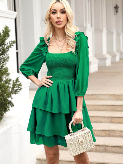 Smocked Square Neck Layered Dress Green Trendsi 8dfd581e794148bfb7e8d8678a46c6bc-Max