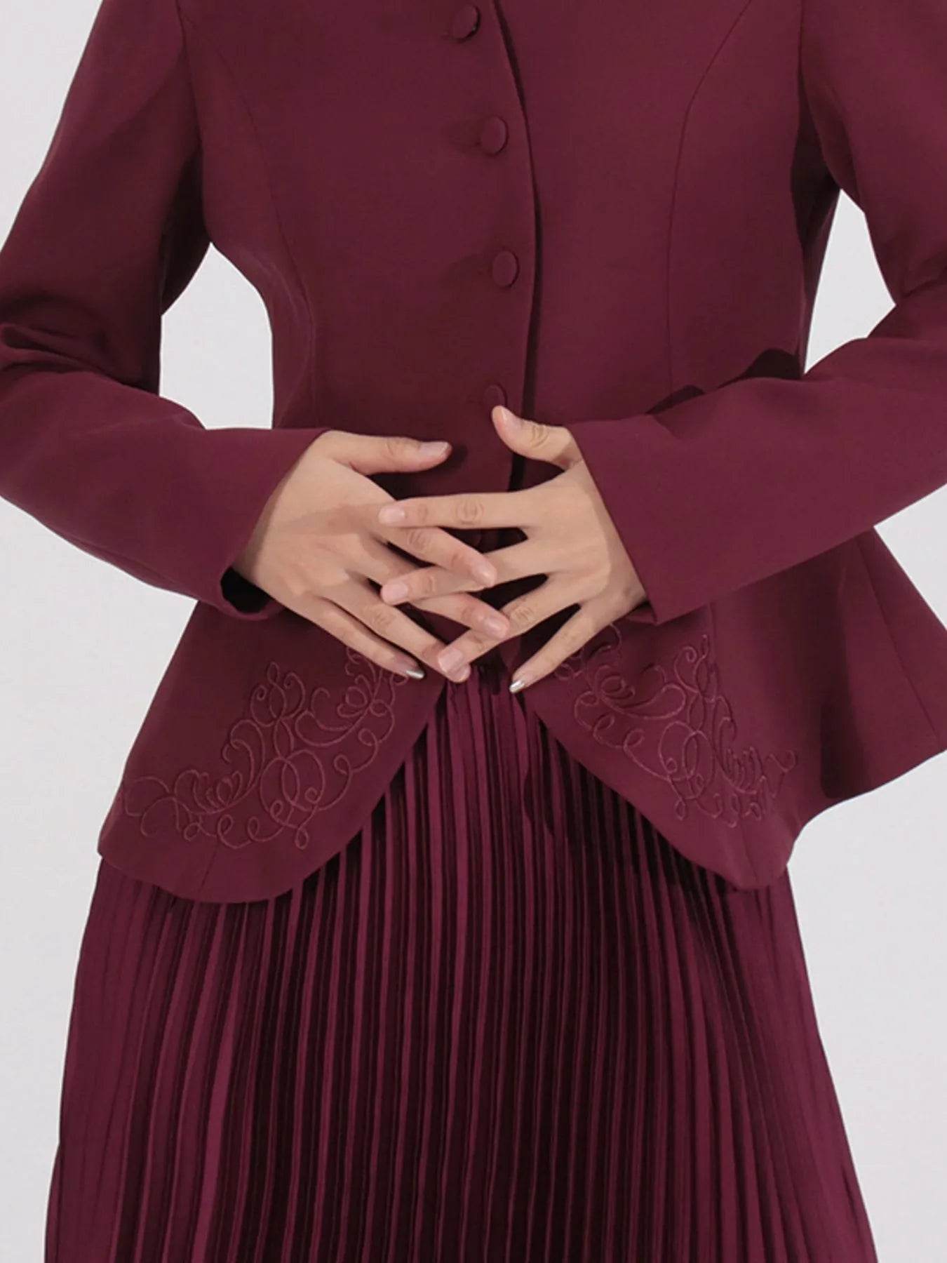 Button Up Long Sleeve Top and Pleated Skirt Set Trendsi 8e0a0535-20ac-4ce8-aae2-2976e69cf74d-Max-Origin