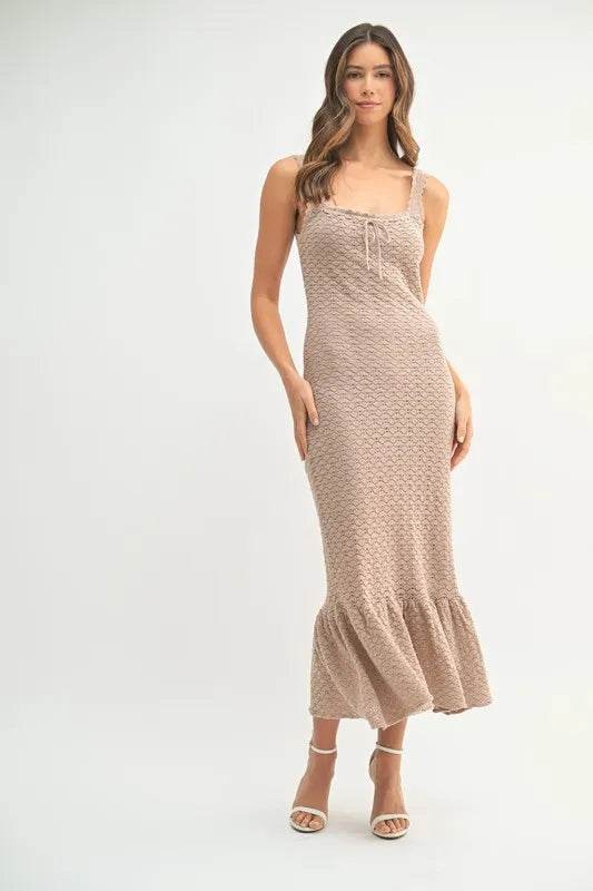 MABLE Ruffled Hem Sleeveless Crochet Knit Midi Dress Mocha Trendsi 8e0b4105795c4a709a0af569133577f7-Max-Origin