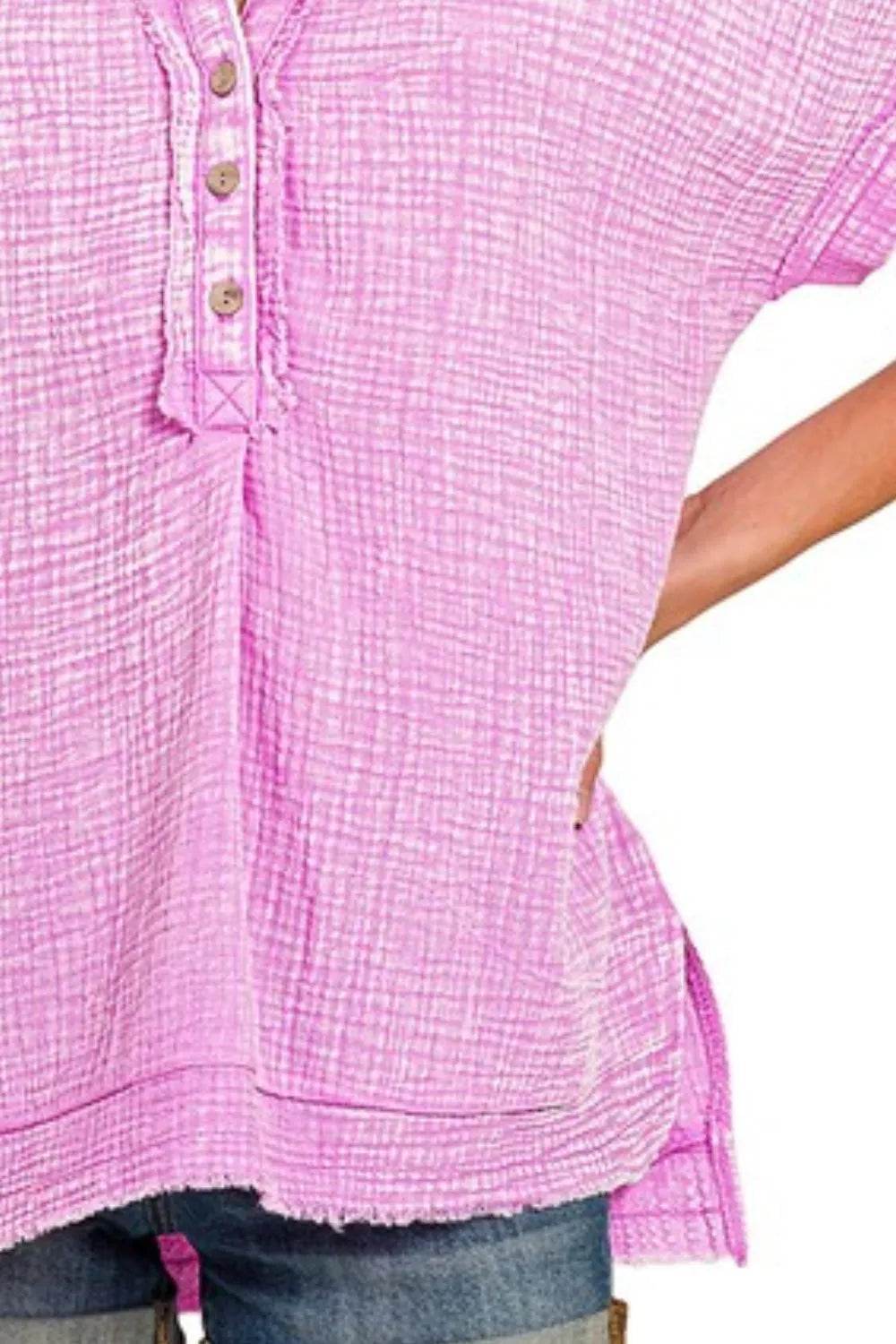 Zenana Washed Double Gauze 3/4 Button Henley Neck Shirt Trendsi 8e0f476f-5a52-4289-a870-901cea9c8d45-Max-Origin