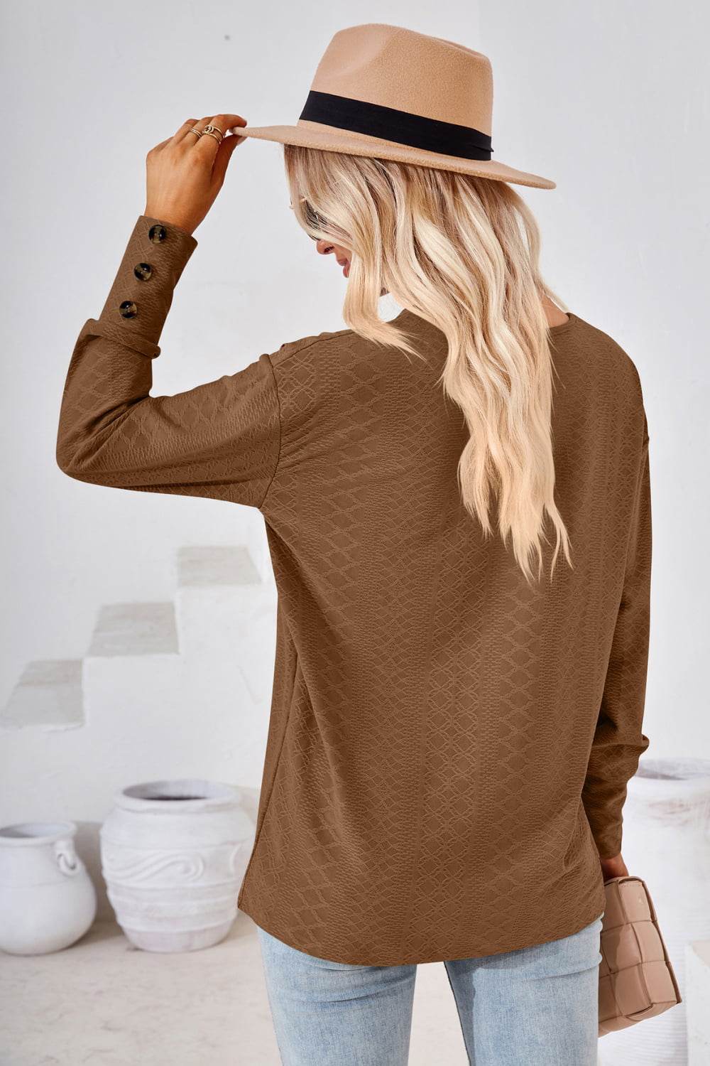 V-Neck Long Sleeve Blouse Trendsi 8e22b5ea21794bd5a08c2e77e5ec720b-Max