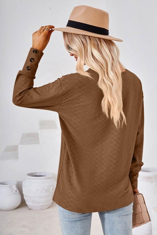 V-Neck Long Sleeve Blouse Trendsi 8e22b5ea21794bd5a08c2e77e5ec720b-Max