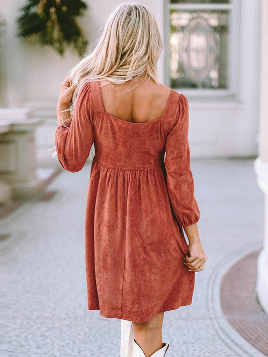 Square Neck Three-Quarter Sleeve Mini Dress Trendsi 8e5551d6696b4e989ed25c74564ca90e-Max