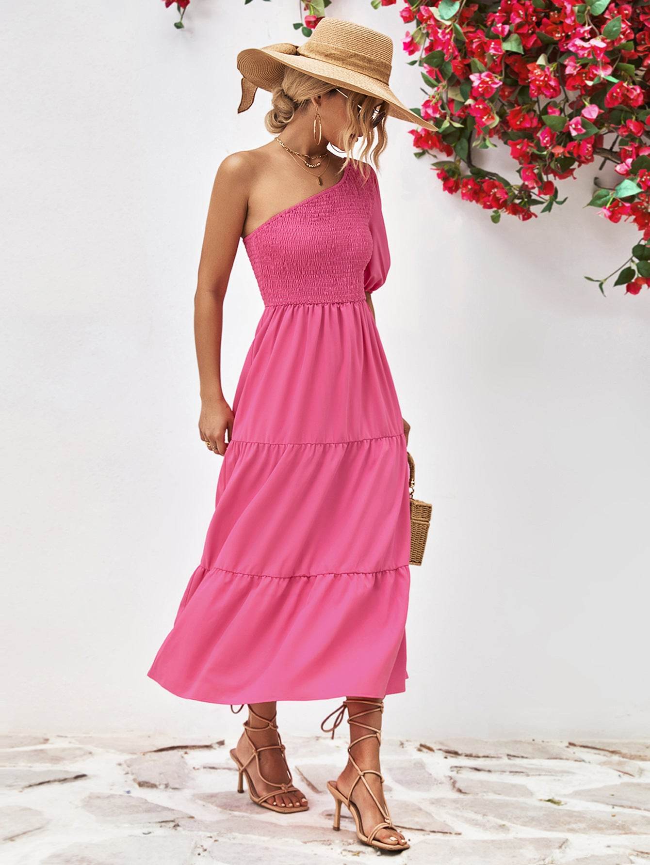 Smocked One-Shoulder Midi Dress Trendsi 8e694b4932864a48a99c177f45528197-Max