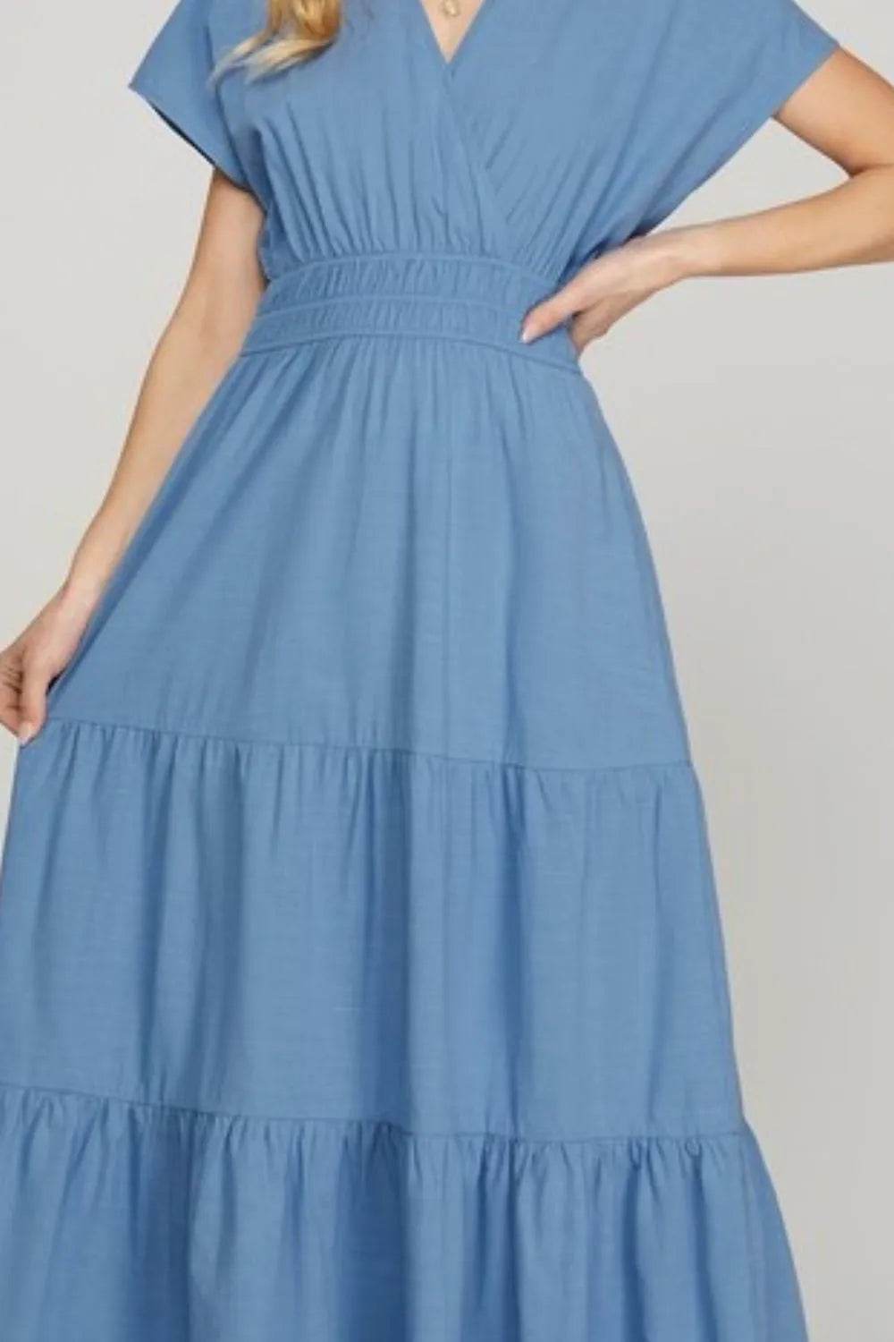 She + Sky Surplice Short Sleeve Tiered Maxi Dress With Pockets Trendsi 8e72487c-9fdf-4465-a23e-8c4950c62bda-Max