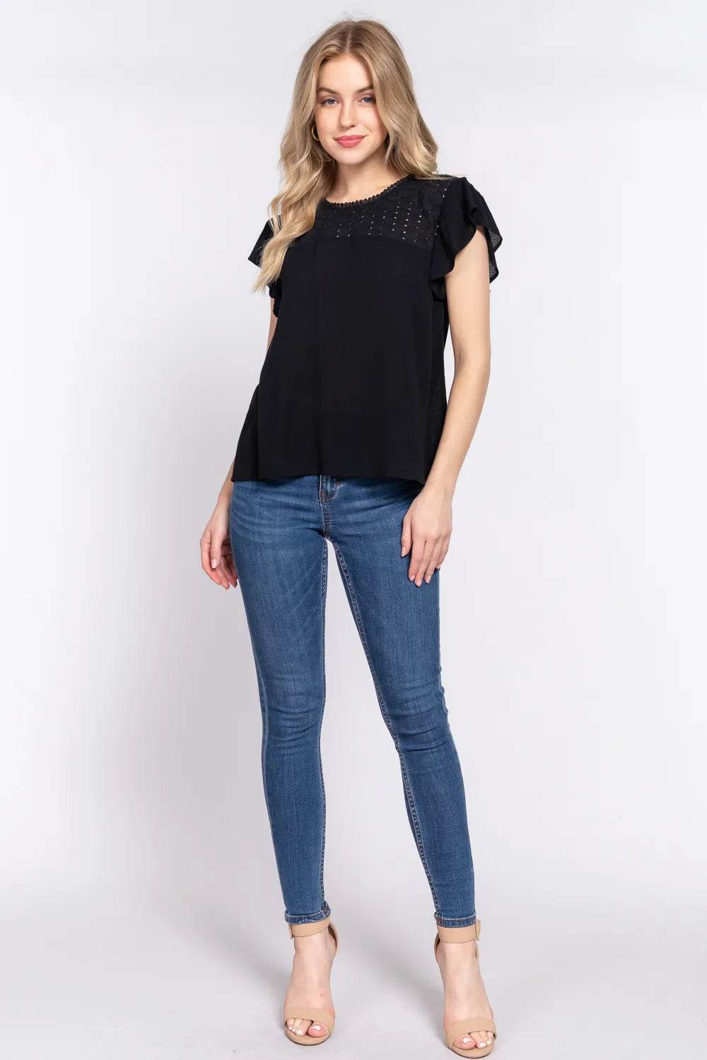 ACTIVE BASIC Ruffle Short Sleeve Crochet Blouse Trendsi 8e7fba1e-3c73-4b80-ba08-cca931f156bf-Max