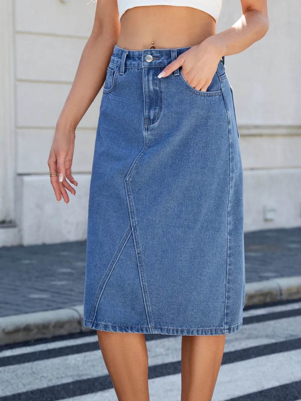 Slit Back Midi Denim Skirt Trendsi 8e82cf0a-5534-4893-8100-66847a78c542-Max
