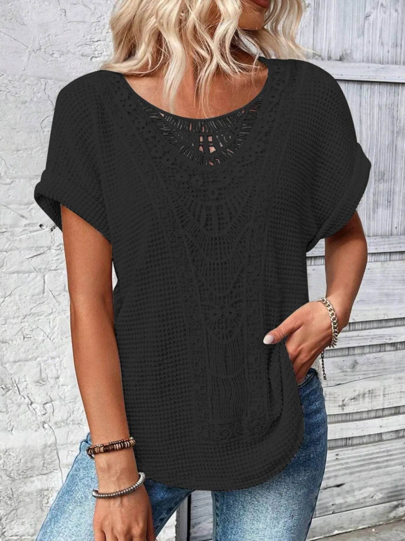Crochet Lace Short Sleeve Casual T-Shirt Black Trendsi 8e905c45-74db-4856-afbd-b77dd73688e3-Max-Origin