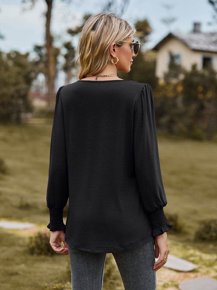 Puff Sleeve Pleated Blouse Trendsi 8e986669749840dc8f8f59d2c64209ad-Max