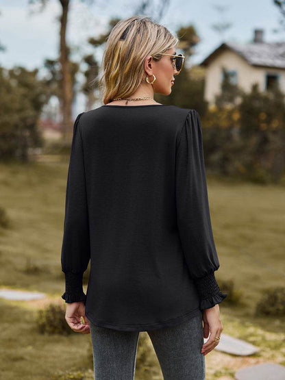 Puff Sleeve Pleated Blouse Trendsi 8e986669749840dc8f8f59d2c64209ad-Max