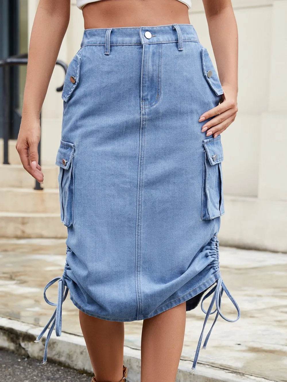 Drawstring Denim Skirt with Cargo Pockets Trendsi 8eafb47d-7ff5-49d9-a922-466463f06b87-Max