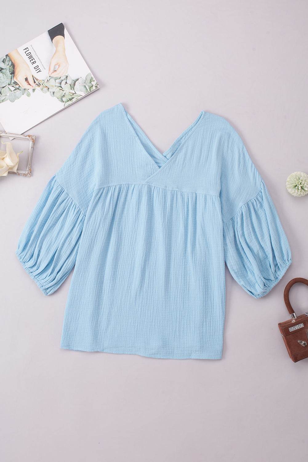 Dropped Shoulder V-Neck Blouse Pastel Blue Trendsi 8eb3de75e056475bb4e259b25d3506a7-Max