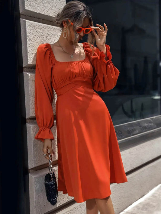 Square Neck Flounce Sleeve Midi Dress Orange-Red Trendsi 8eb66784-8ec2-4765-8bf7-a34f14e1187c-Max-Origin
