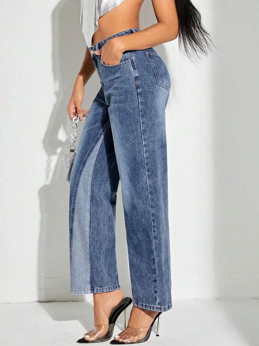 Contrast Patchwork Straight Jeans with Pockets Trendsi 8ebf653b-0055-434d-a584-d25a0fe62d1e-Max