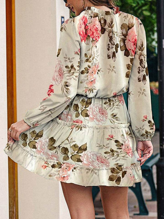 Printed Tie Neck Long Sleeve Dress Trendsi 8ee59f6ec85f4c78831252bf10c85cd6-Max