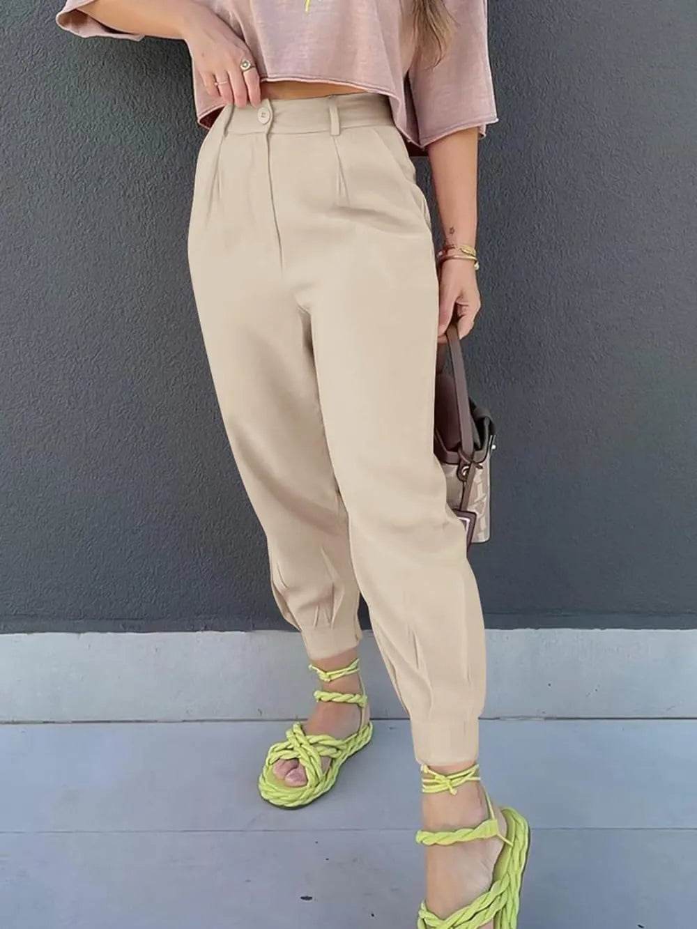 High Waist Cropped Pants Khaki Trendsi 8ef8192c-c110-4882-be2e-c861fd3e4380-Max