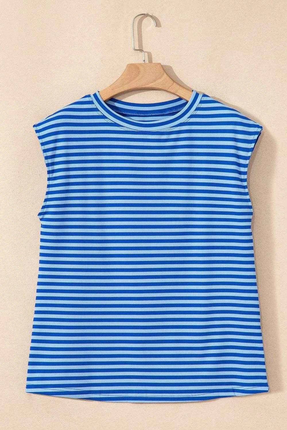Striped Round Neck Cap Sleeve T-Shirt Trendsi 8f0c02c8-74f6-4937-830b-8401e365bdd3-Max-Origin