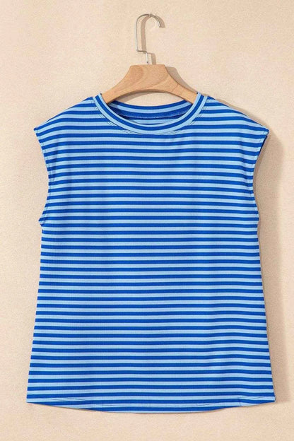 Striped Round Neck Cap Sleeve T-Shirt Trendsi 8f0c02c8-74f6-4937-830b-8401e365bdd3-Max-Origin