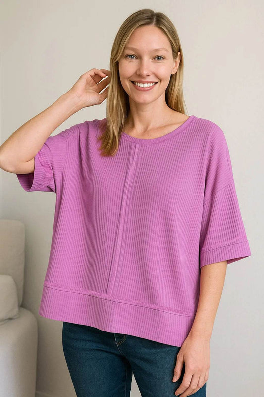 Zenana Ribbed Boat Neck 3/4 Sleeve Top MAUVE Trendsi 8f554899-1c73-4a5a-85b5-3e9ee10edab8-Max-Origin