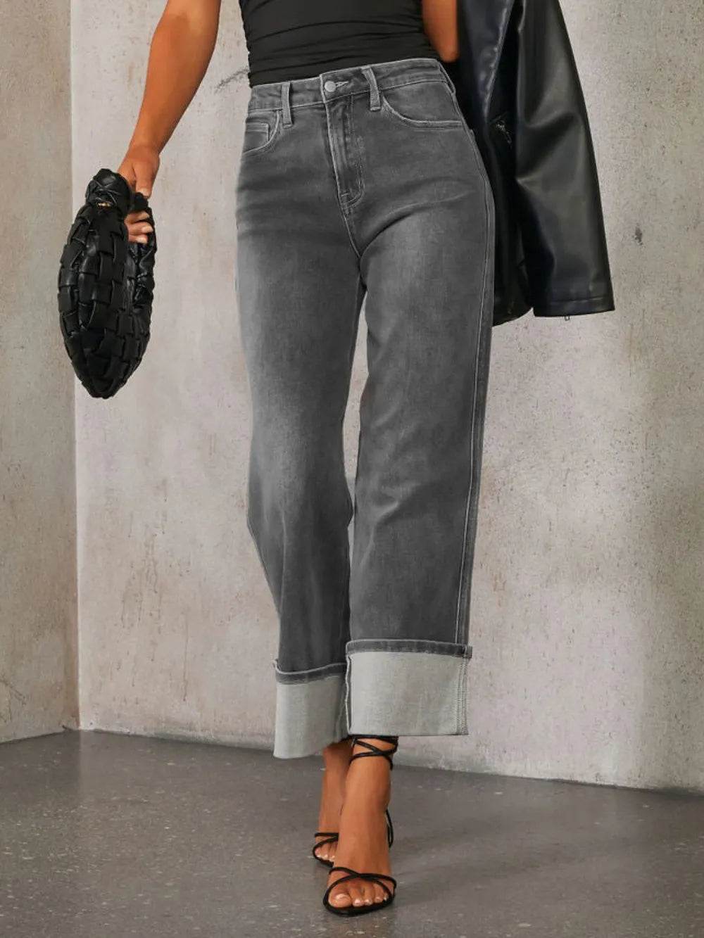 High Waisted Straight Leg Rolled Jeans Trendsi 8f7e3aa2-31a6-4b56-8739-d332ba9ed3f8-Max