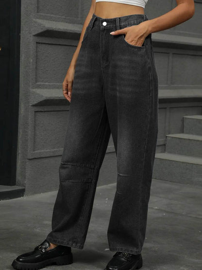 Half Elastic Waist Straight Leg Jeans Trendsi 8f914753-ab9b-4d20-9b15-5b20d5e23401-Max