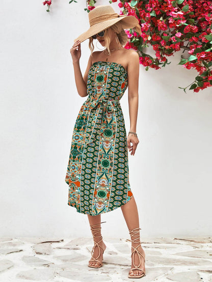 Printed Strapless Tie Belt Dress Trendsi 8f9613c4861f480b822e36f9e9a929f8-Max