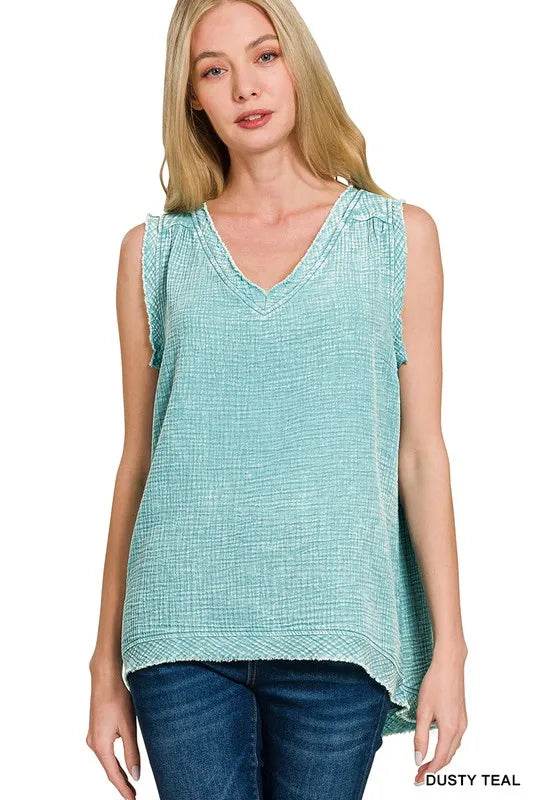 Zenana Double Gauze Raw Edge Acid Washed Tank DUSTY TEAL Trendsi 8fb1322999cc4a8ba3f07ad453b61d38-Max-Origin