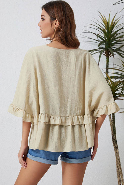 Ruffled V-Neck Half Sleeve Blouse Trendsi 8fc05196a3f34e3db436961ae6b7b15d-Max