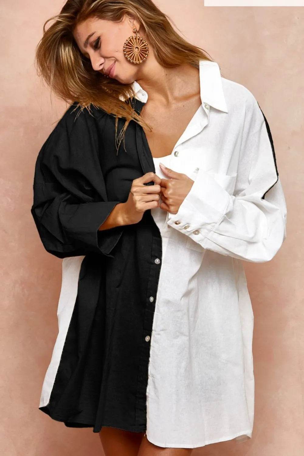 BiBi Oversized Color Block Shirt BLACK IVORY Trendsi 8fc56893-381d-457c-b1a5-9115cf4bdf23-Max-Origin