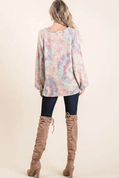 BiBi Brushed Tie Dye Print Top with Puff Sleeves Trendsi 8fca15db788b4f8db811fcde13f6fc45-Max-Origin
