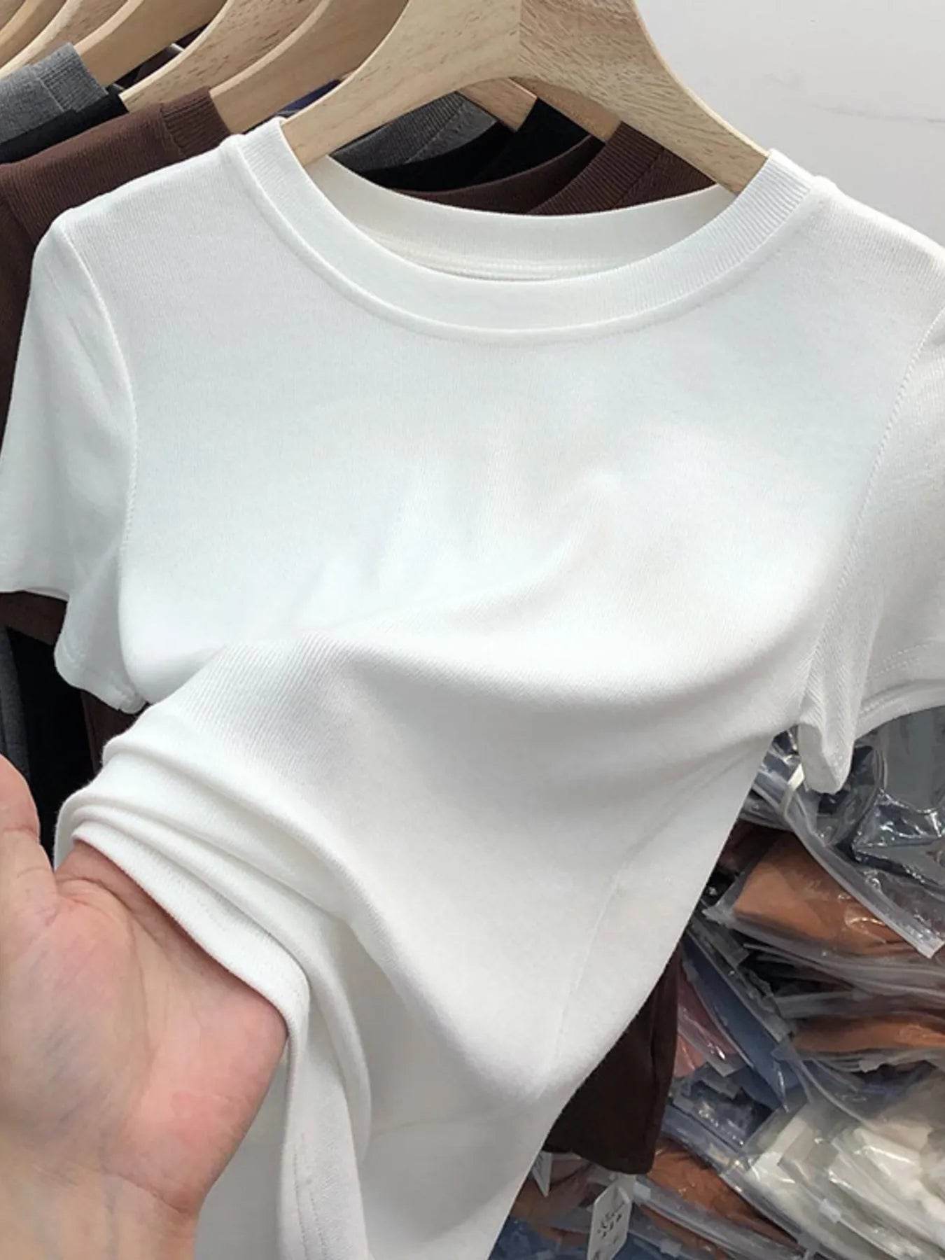 Crew Neck Short Sleeve T-Shirt White Trendsi 8fdde8a3afee4bad9a5ac7db48c3edf8-Max-Origin