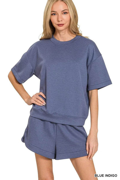 Zenana Scuba Short Sleeve Top & Shorts Set BLUE INDIGO Trendsi 8ffb6c3d76b043d9bc8183eeb73e1efe-Max-Origin