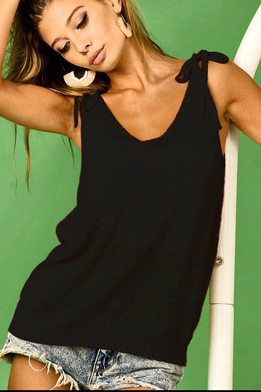 BiBi Tied Shoulder Solid Knit Top BLACK Trendsi 9005b9ac-2a4c-4a53-aa16-b14618191870-Max-Origin