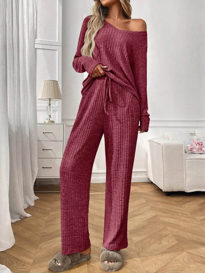 Ribbed Long Sleeve Top and Pants Lounge Set Trendsi 9018af6289d2465b84b148085faab006-Max-Origin