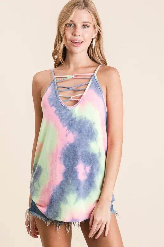 BiBi Tie Dye Terry Camisole with Caged Neck CHARCOAL TIE DYE Trendsi 9026657ca47d44f8b81d0069fb217b43-Max-Origin