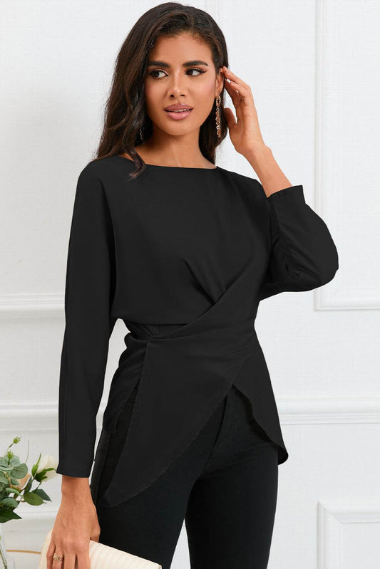 Boat Neck Back Tie Long Sleeve Satin Blouse Black Trendsi 9066ee36483a4008ac0aeb65a2474744-Max