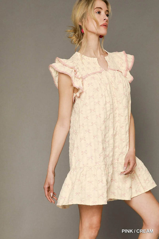 Umgee Bow Print Ruffled Cap Sleeve Mini Dress Trendsi 9074f585-9930-454d-b42f-cbb794f05746-Max-Origin