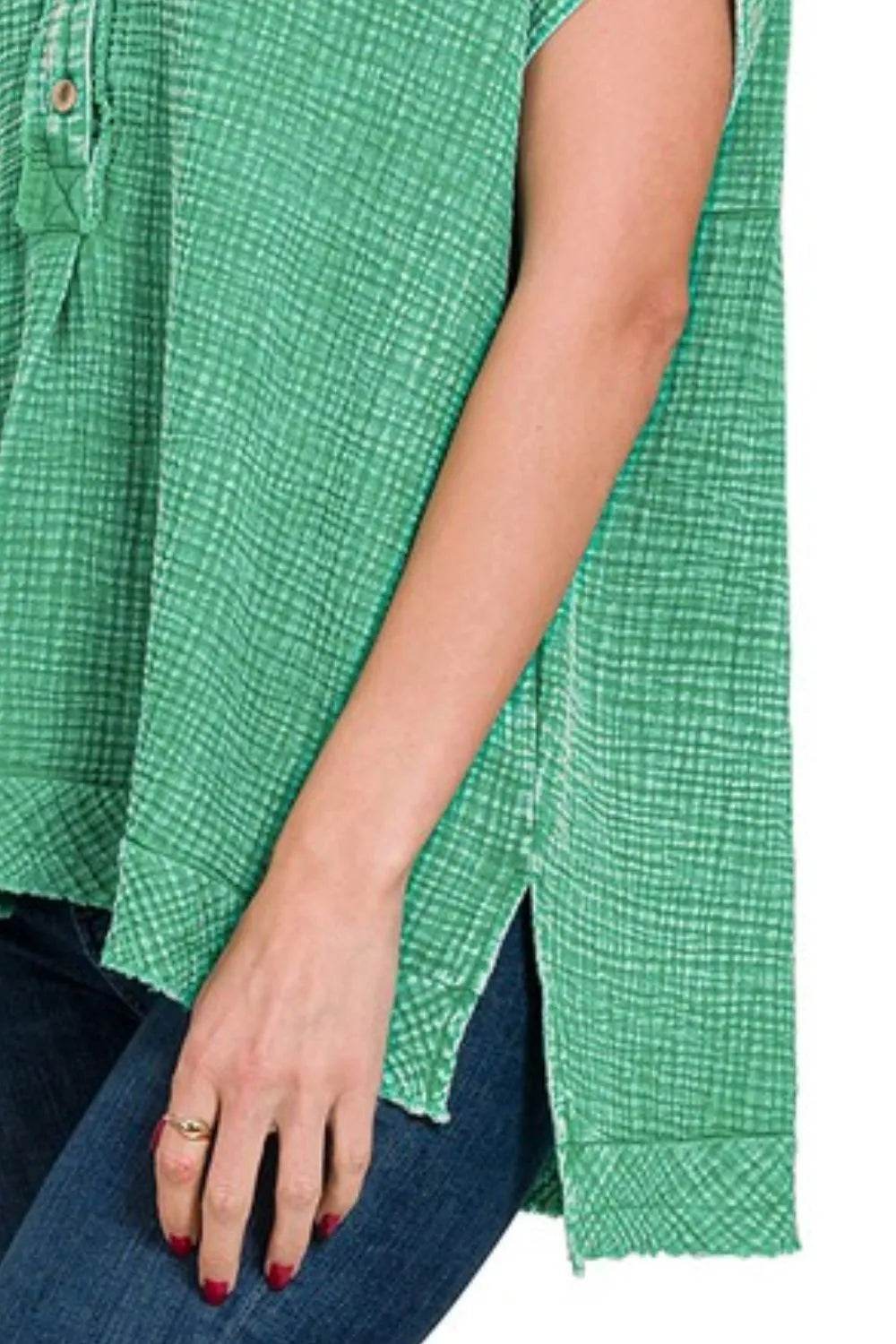 Zenana Washed Double Gauze 3/4 Button Henley Neck Shirt Trendsi 90807bf0-5c5c-4448-960e-0211dce17480-Max-Origin