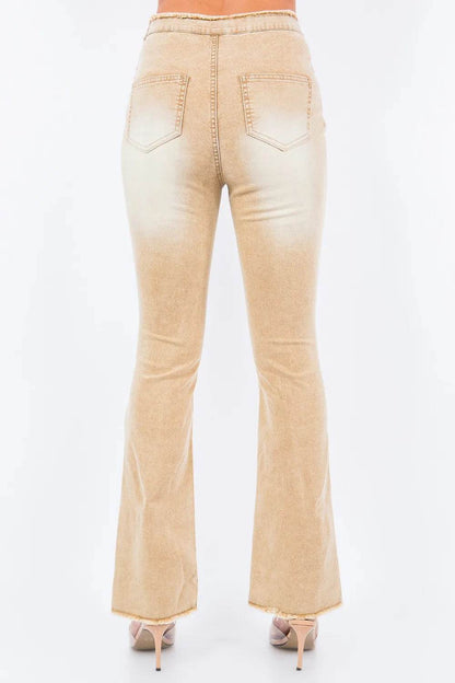 American Bazi V-Cut Ruched Flare Pants Trendsi 908204b5-78b8-457f-b543-c2680474b204-Max