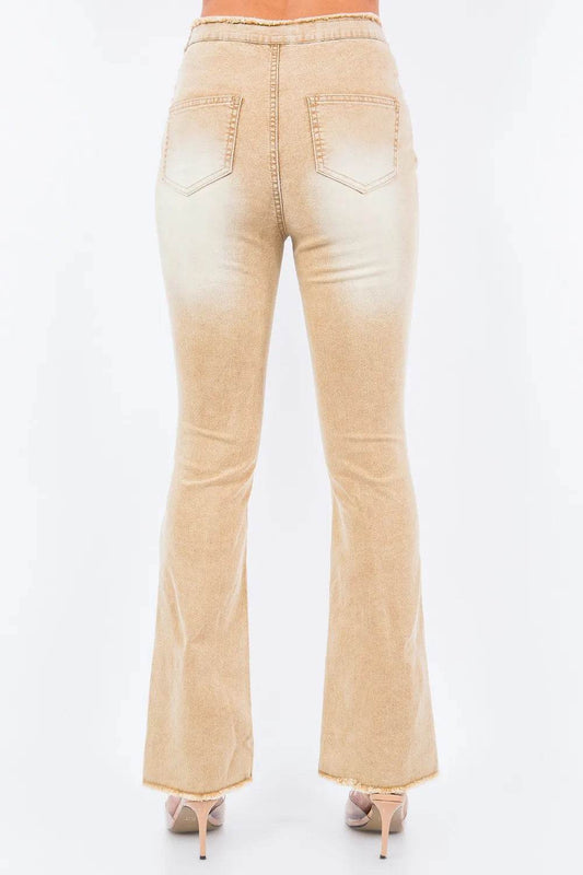 American Bazi V-Cut Ruched Flare Pants Trendsi 908204b5-78b8-457f-b543-c2680474b204-Max