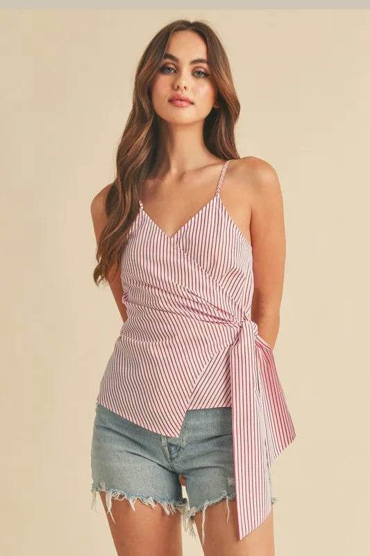 Aemi + Co Side Knotted Surplice Striped Cami Trendsi 90850437-923e-4bd7-ab87-7aee7d6b3806-Max